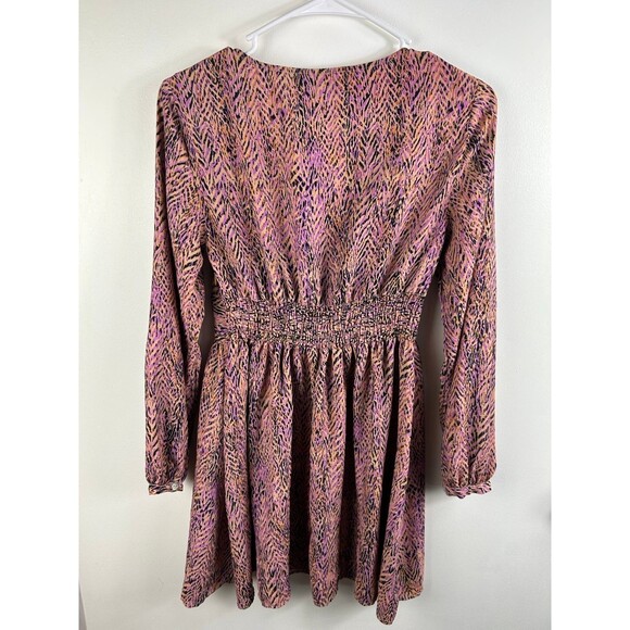 Zara Pink Mix Balloon Sleeve Retro Skater Style Mini Dress Small Deep V-Neck - Picture 4 of 6